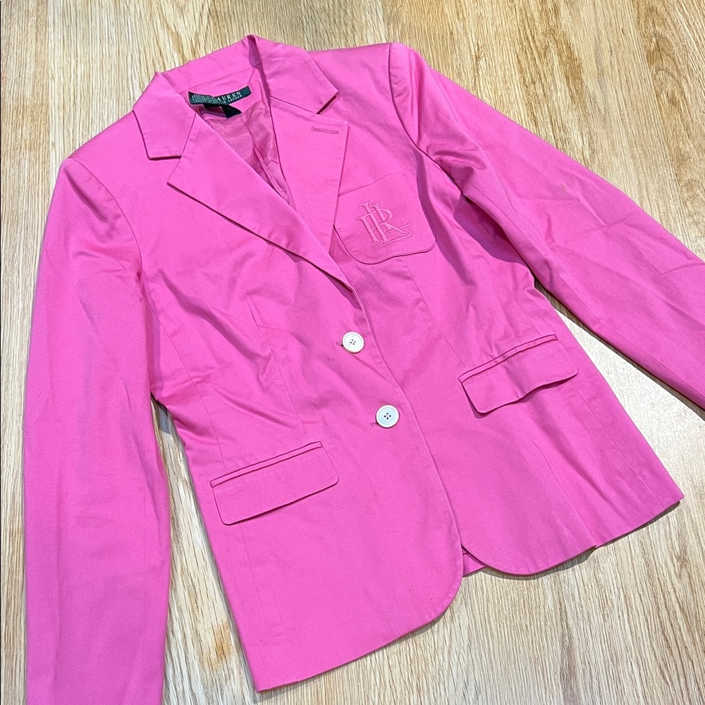 Lauren by RALPH LAUREN pink cotton collared blazer size 8 preppy quiet luxury